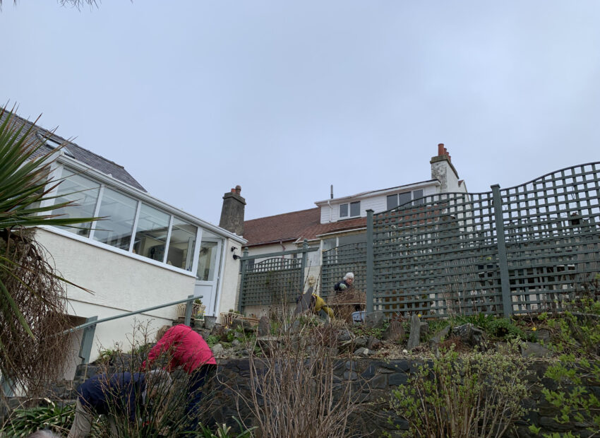 View of a steeply terraced garden in Port Erin, isle of Man